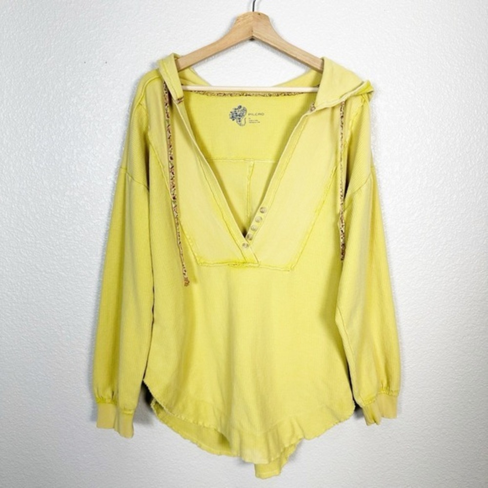 Pilcro‎ Anthropologie Size XL Women's Surplice Hooded Tunic Sweater In Yellow